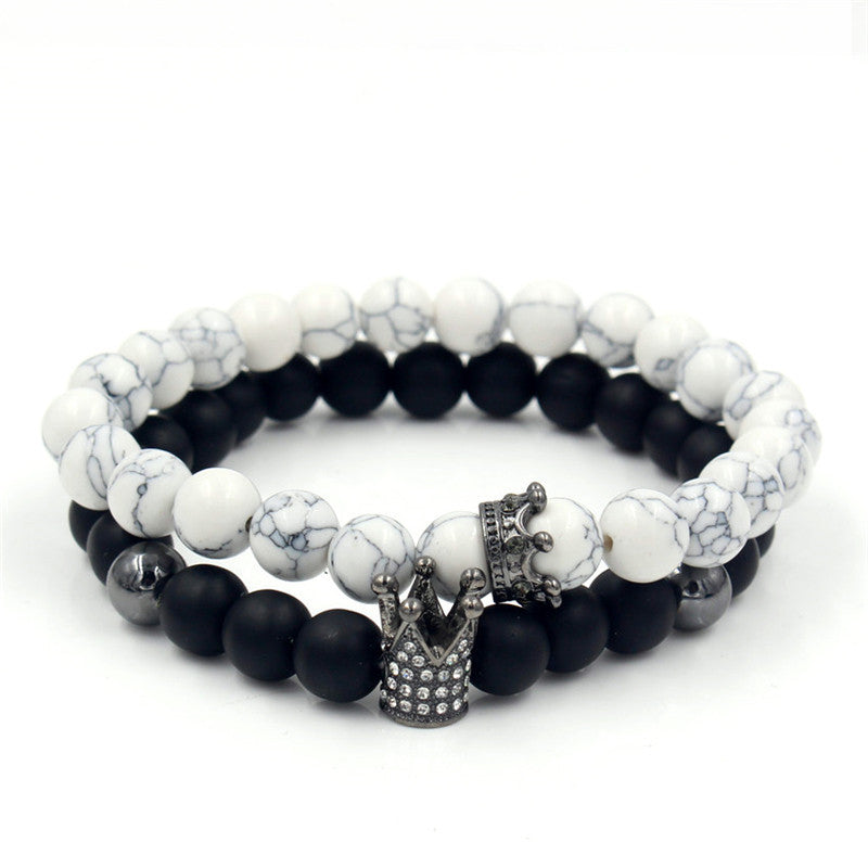 Fashion Versatile Energy Stone Turquoise Braided High Crown White Diamond Mixed Wear Small Crown Set Bracelet Bracelet