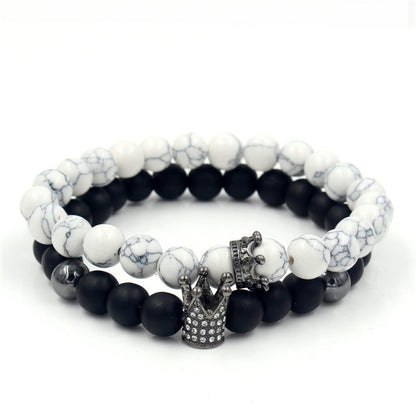 Fashion Versatile Energy Stone Turquoise Braided High Crown White Diamond Mixed Wear Small Crown Set Bracelet Bracelet