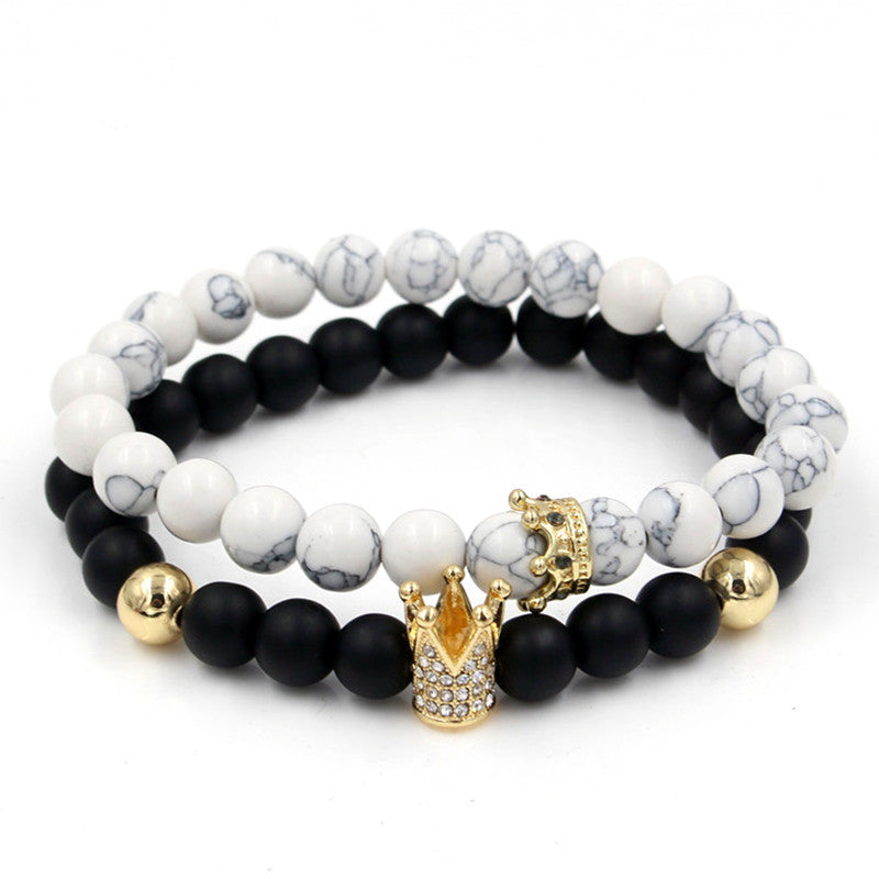 Fashion Versatile Energy Stone Turquoise Braided High Crown White Diamond Mixed Wear Small Crown Set Bracelet Bracelet