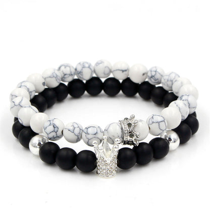 Fashion Versatile Energy Stone Turquoise Braided High Crown White Diamond Mixed Wear Small Crown Set Bracelet Bracelet
