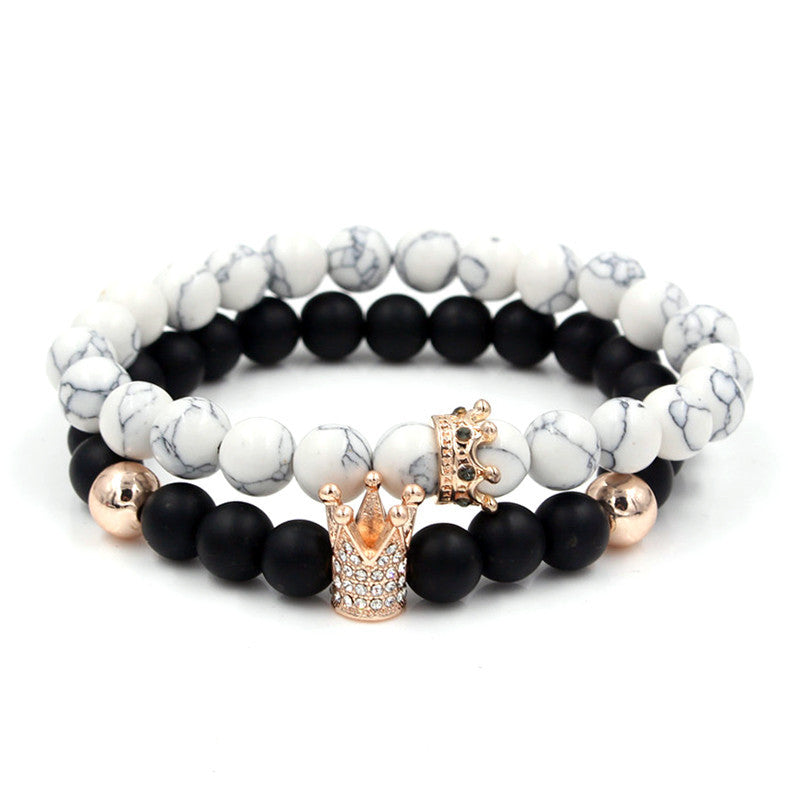 Fashion Versatile Energy Stone Turquoise Braided High Crown White Diamond Mixed Wear Small Crown Set Bracelet Bracelet