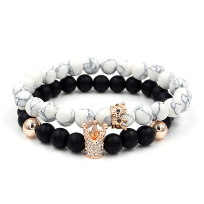Fashion Versatile Energy Stone Turquoise Braided High Crown White Diamond Mixed Wear Small Crown Set Bracelet Bracelet