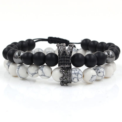 Fashion Versatile Energy Stone Turquoise Braided High Crown White Diamond Mixed Wear Small Crown Set Bracelet Bracelet