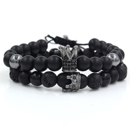 Fashion Versatile Energy Stone Turquoise Braided High Crown White Diamond Mixed Wear Small Crown Set Bracelet Bracelet