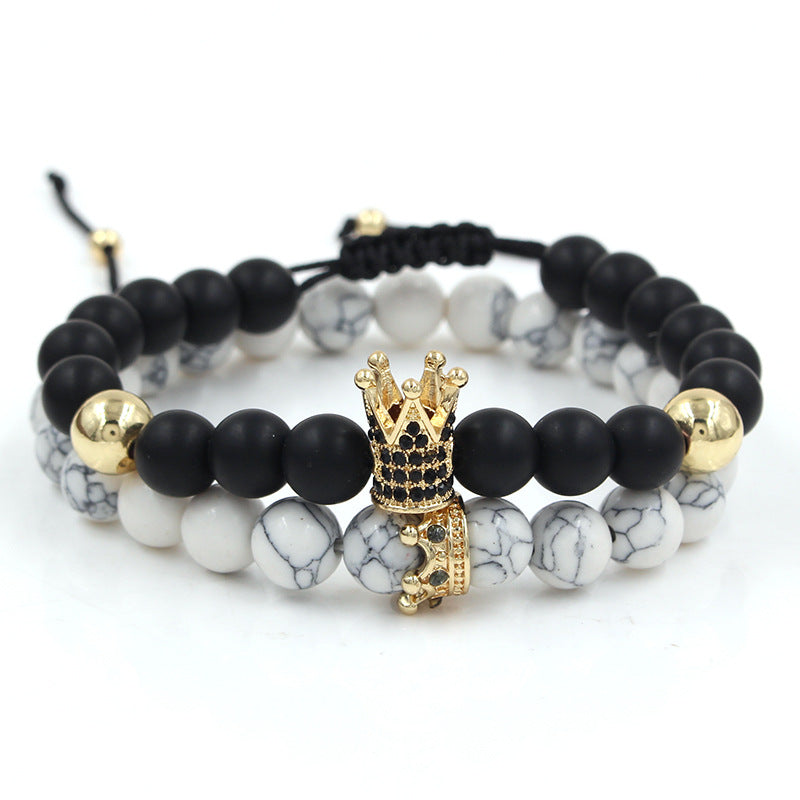 Fashion Versatile Energy Stone Turquoise Braided High Crown White Diamond Mixed Wear Small Crown Set Bracelet Bracelet