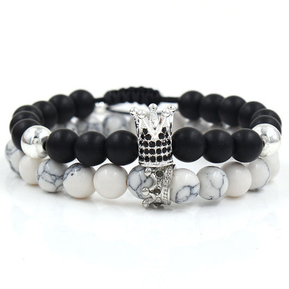 Fashion Versatile Energy Stone Turquoise Braided High Crown White Diamond Mixed Wear Small Crown Set Bracelet Bracelet