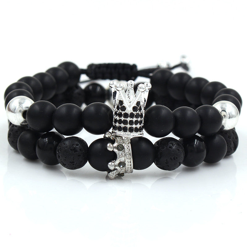Fashion Versatile Energy Stone Turquoise Braided High Crown White Diamond Mixed Wear Small Crown Set Bracelet Bracelet