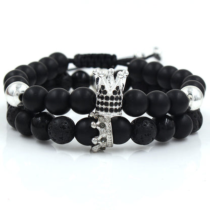Fashion Versatile Energy Stone Turquoise Braided High Crown White Diamond Mixed Wear Small Crown Set Bracelet Bracelet