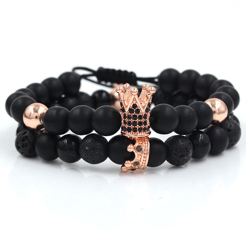 Fashion Versatile Energy Stone Turquoise Braided High Crown White Diamond Mixed Wear Small Crown Set Bracelet Bracelet