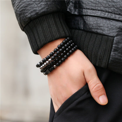 European and American cross-border new jewelry 6mm black matte copper beads copper inlaid zircon dice simple four-piece bracelet set