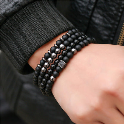 European and American cross-border new jewelry 6mm black matte copper beads copper inlaid zircon dice simple four-piece bracelet set