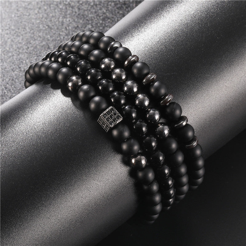 European and American cross-border new jewelry 6mm black matte copper beads copper inlaid zircon dice simple four-piece bracelet set