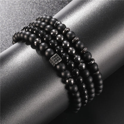 European and American cross-border new jewelry 6mm black matte copper beads copper inlaid zircon dice simple four-piece bracelet set