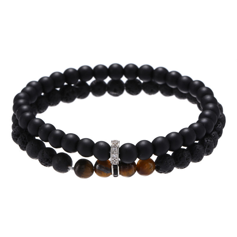 Cross-border jewelry 6mm frosted stone lava stone tiger's eye stone through spacer elastic bracelet bracelet accessories wholesale