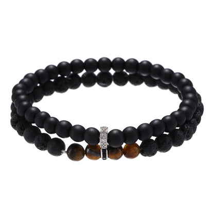 Cross-border jewelry 6mm frosted stone lava stone tiger's eye stone through spacer elastic bracelet bracelet accessories wholesale
