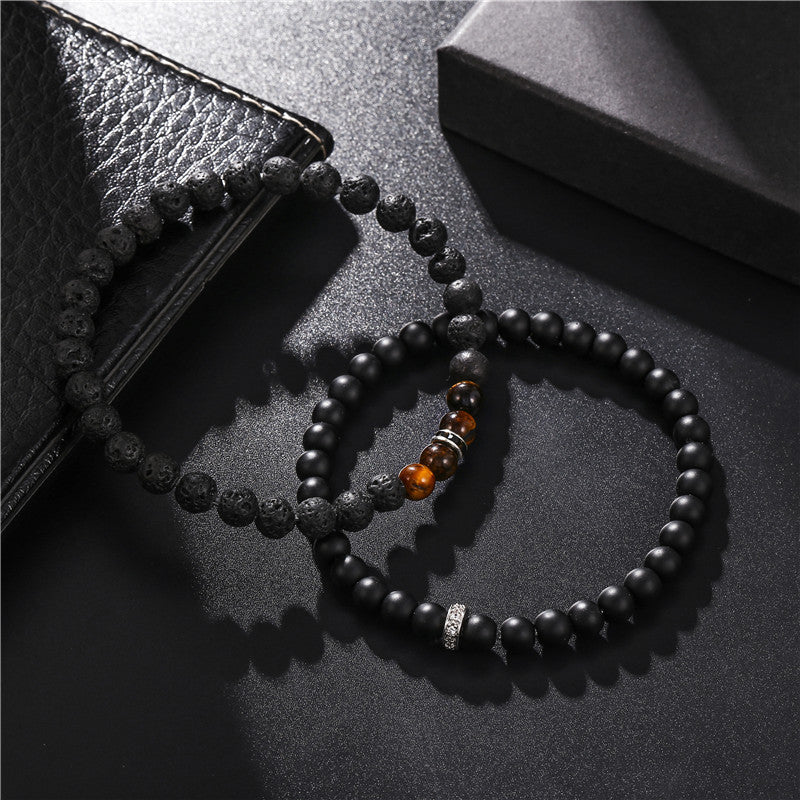 Cross-border jewelry 6mm frosted stone lava stone tiger's eye stone through spacer elastic bracelet bracelet accessories wholesale