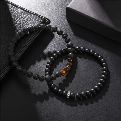 Cross-border jewelry 6mm frosted stone lava stone tiger's eye stone through spacer elastic bracelet bracelet accessories wholesale