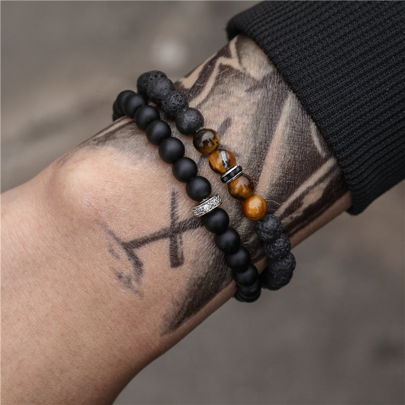 Cross-border jewelry 6mm frosted stone lava stone tiger's eye stone through spacer elastic bracelet bracelet accessories wholesale