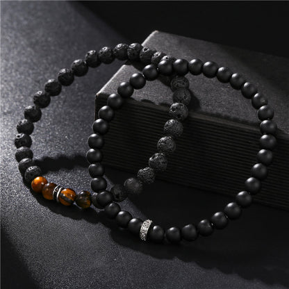 Cross-border jewelry 6mm frosted stone lava stone tiger's eye stone through spacer elastic bracelet bracelet accessories wholesale