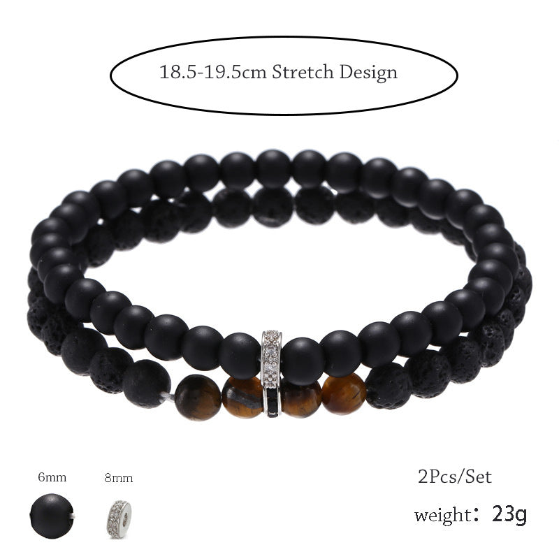 Cross-border jewelry 6mm frosted stone lava stone tiger's eye stone through spacer elastic bracelet bracelet accessories wholesale