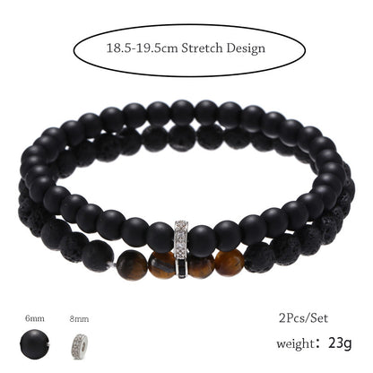 Cross-border jewelry 6mm frosted stone lava stone tiger's eye stone through spacer elastic bracelet bracelet accessories wholesale