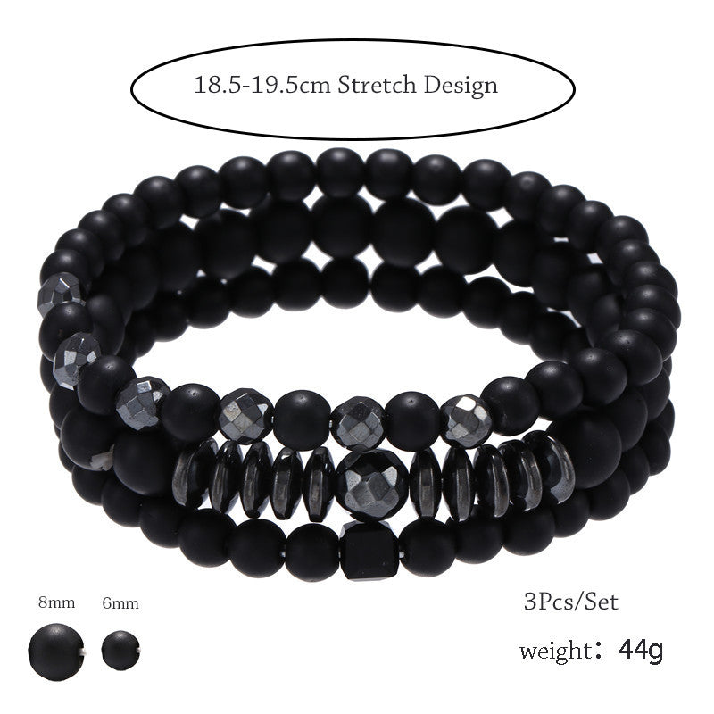 Cross-border jewelry retro simple black matte flying saucer spacer geometric versatile set bracelet bracelet set men's wholesale