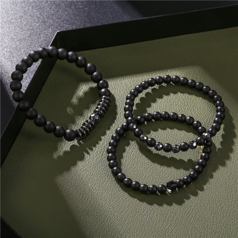 Cross-border jewelry retro simple black matte flying saucer spacer geometric versatile set bracelet bracelet set men's wholesale