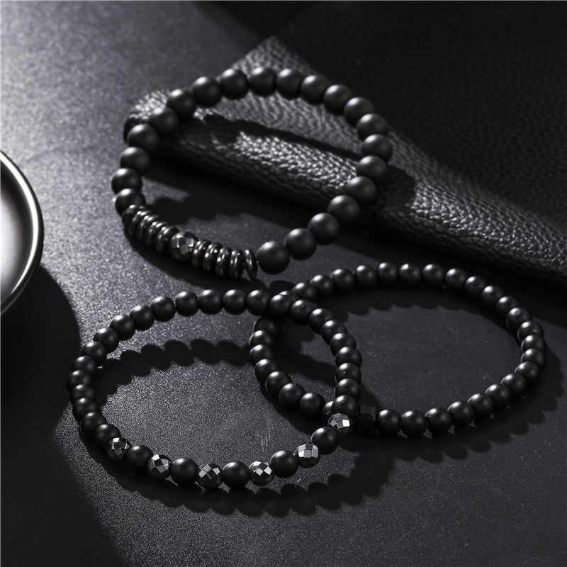 Cross-border jewelry retro simple black matte flying saucer spacer geometric versatile set bracelet bracelet set men's wholesale