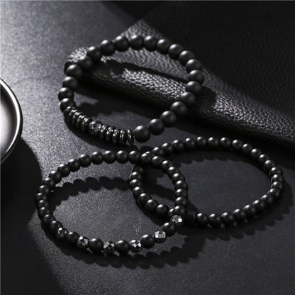 Cross-border jewelry retro simple black matte flying saucer spacer geometric versatile set bracelet bracelet set men's wholesale
