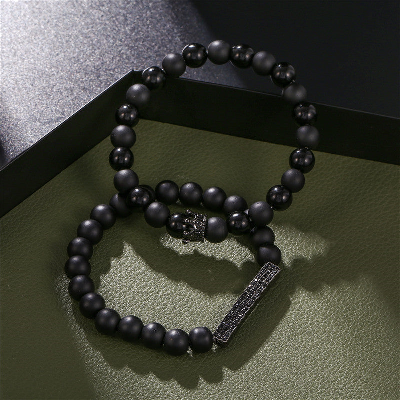 European and American jewelry 8mm black diamond frosted stone zircon crown long elastic set bracelet wholesale accessories