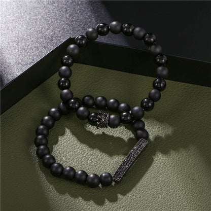 European and American jewelry 8mm black diamond frosted stone zircon crown long elastic set bracelet wholesale accessories