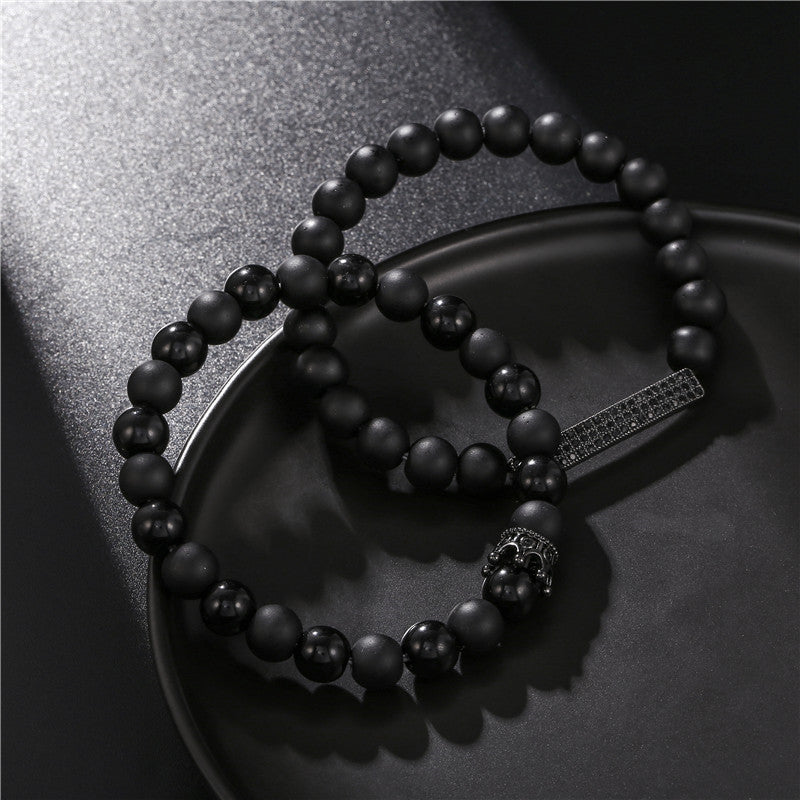 European and American jewelry 8mm black diamond frosted stone zircon crown long elastic set bracelet wholesale accessories