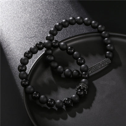 European and American jewelry 8mm black diamond frosted stone zircon crown long elastic set bracelet wholesale accessories