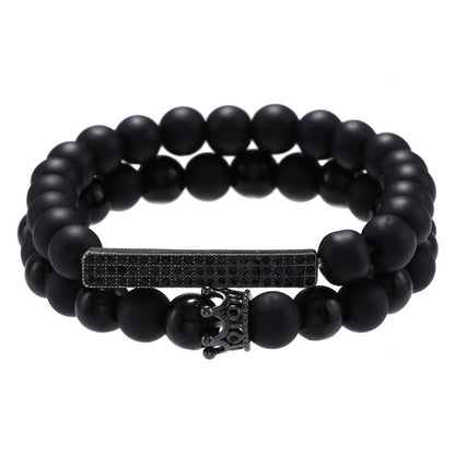 European and American jewelry 8mm black diamond frosted stone zircon crown long elastic set bracelet wholesale accessories
