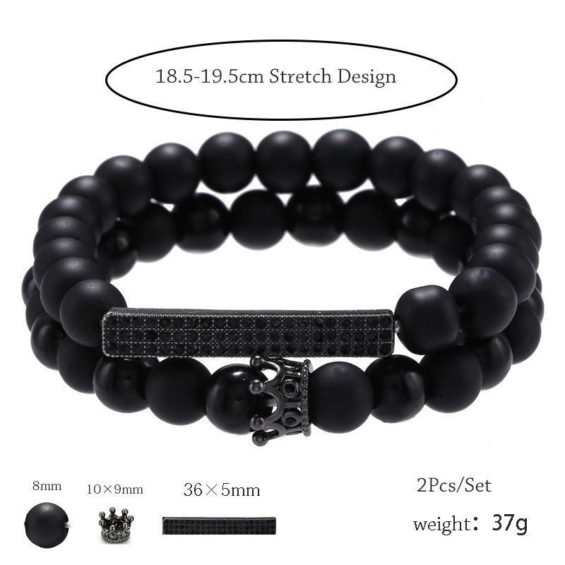 European and American jewelry 8mm black diamond frosted stone zircon crown long elastic set bracelet wholesale accessories