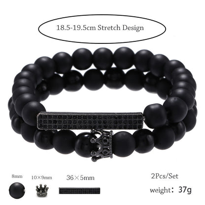 European and American jewelry 8mm black diamond frosted stone zircon crown long elastic set bracelet wholesale accessories