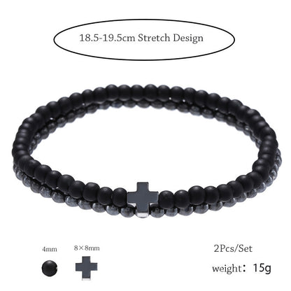 AliExpress hot-selling fashion simple 4mm black matte copper beads wear cross elastic set bracelet bracelet accessories