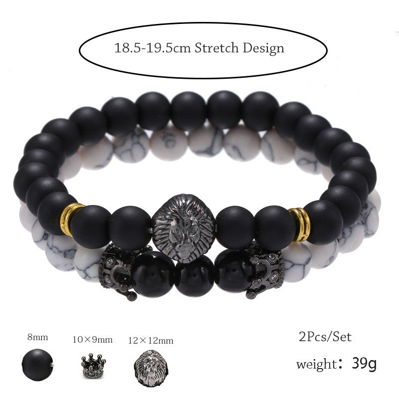 Live hot sale black frosted stone turquoise zircon crown lion head bracelet set creative personalized jewelry accessories