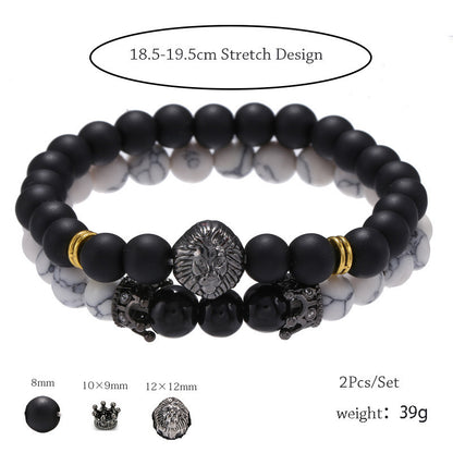 Live hot sale black frosted stone turquoise zircon crown lion head bracelet set creative personalized jewelry accessories