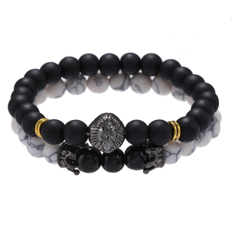 Cross-border new men's beaded bracelet set map stone black gallstone cross bracelet elastic three-piece bracelet set