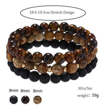 Cross-border men's hand jewelry simple and versatile 8mm black matte tiger eye picture stone elastic set stacked bracelet men