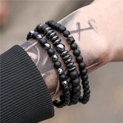 Cross-border jewelry retro simple black matte flying saucer spacer geometric versatile set bracelet bracelet set men's wholesale