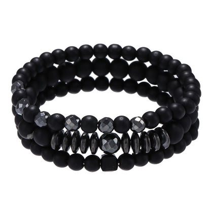 Cross-border jewelry retro simple black matte flying saucer spacer geometric versatile set bracelet bracelet set men's wholesale