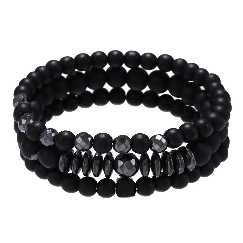 Cross-border jewelry retro simple black matte flying saucer spacer geometric versatile set bracelet bracelet set men's wholesale