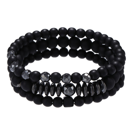 Cross-border jewelry retro simple black matte flying saucer spacer geometric versatile set bracelet bracelet set men's wholesale