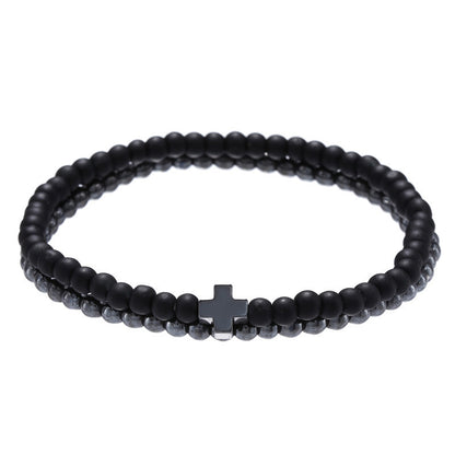 AliExpress hot-selling fashion simple 4mm black matte copper beads wear cross elastic set bracelet bracelet accessories