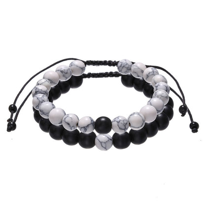 Cross-border hot-selling fashion retro black matte turquoise woven bead set bracelet men's adjustable couple bracelet
