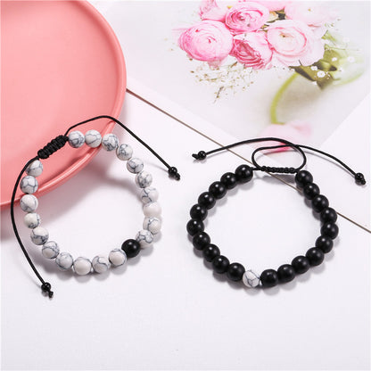 Cross-border hot-selling fashion retro black matte turquoise woven bead set bracelet men's adjustable couple bracelet