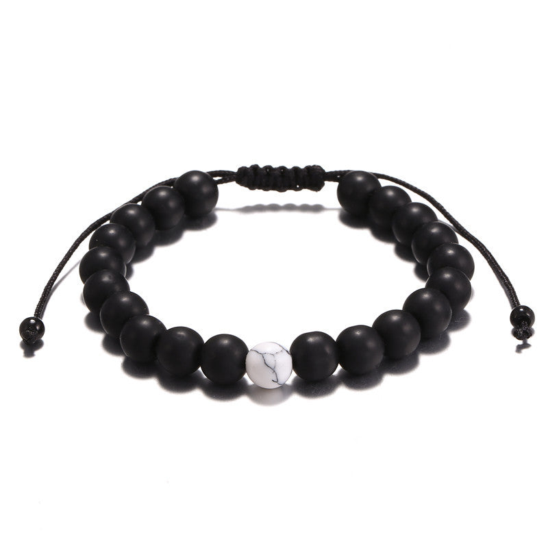 Cross-border hot-selling fashion retro black matte turquoise woven bead set bracelet men's adjustable couple bracelet