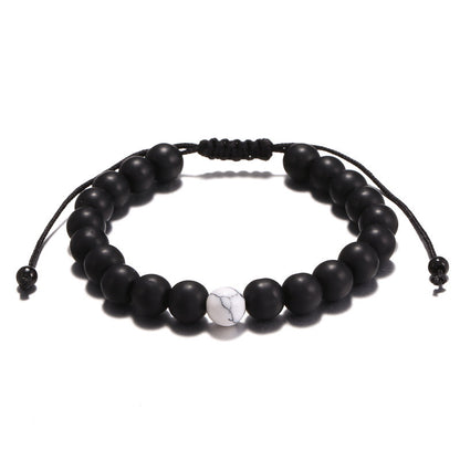 Cross-border hot-selling fashion retro black matte turquoise woven bead set bracelet men's adjustable couple bracelet